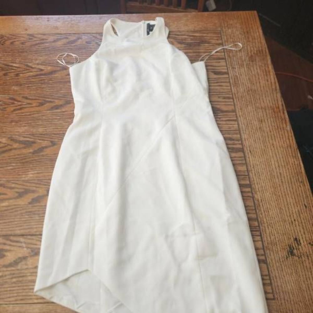 NWT Jay Godfrey Gallagher Mini  Dress Light Ivory White Asymmetrical Hem Sz 12 - Picture 2 of 4